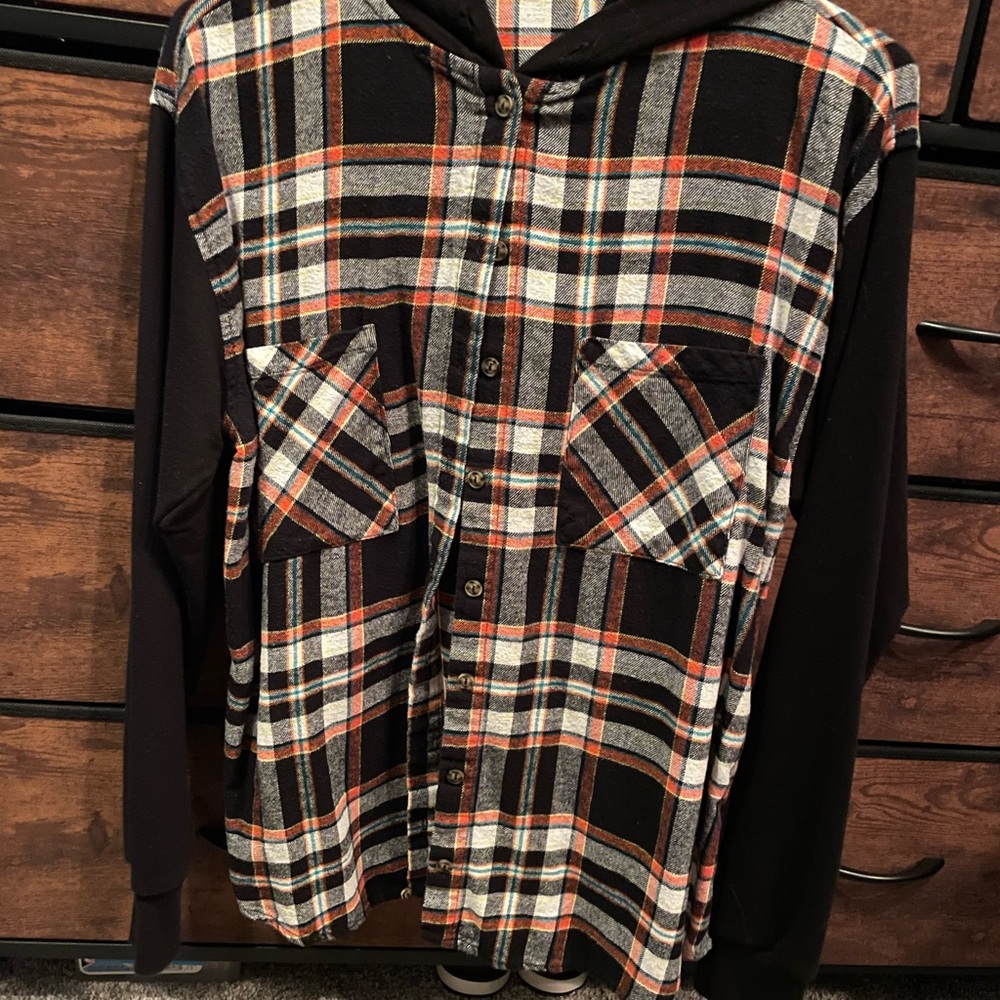 Casual Black and Orange Flannel Jacket